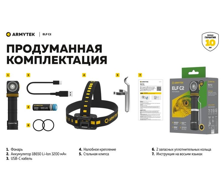 Налобный фонарь Armytek ELF C2 v2.5 USB-C WARM Фото 4